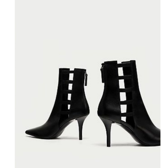 SOLD!!!NEW ZARA BLACK LEATHER BOOTS BOOTIES - Picture 2 of 8